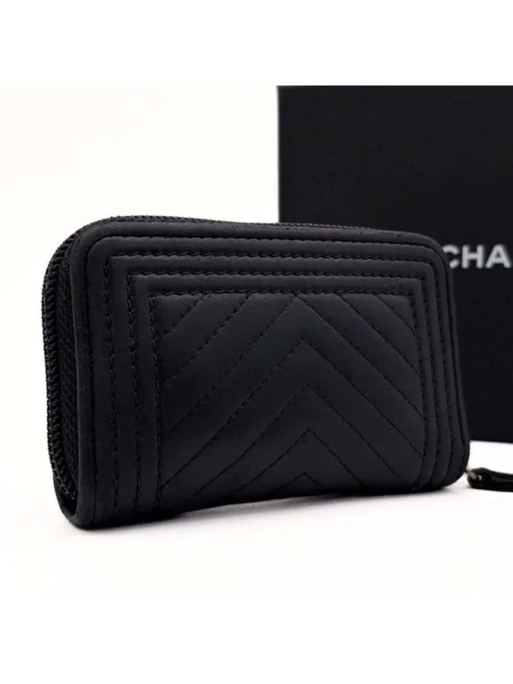 Chanel Boy She Blanc Coin Case Black Lambskin